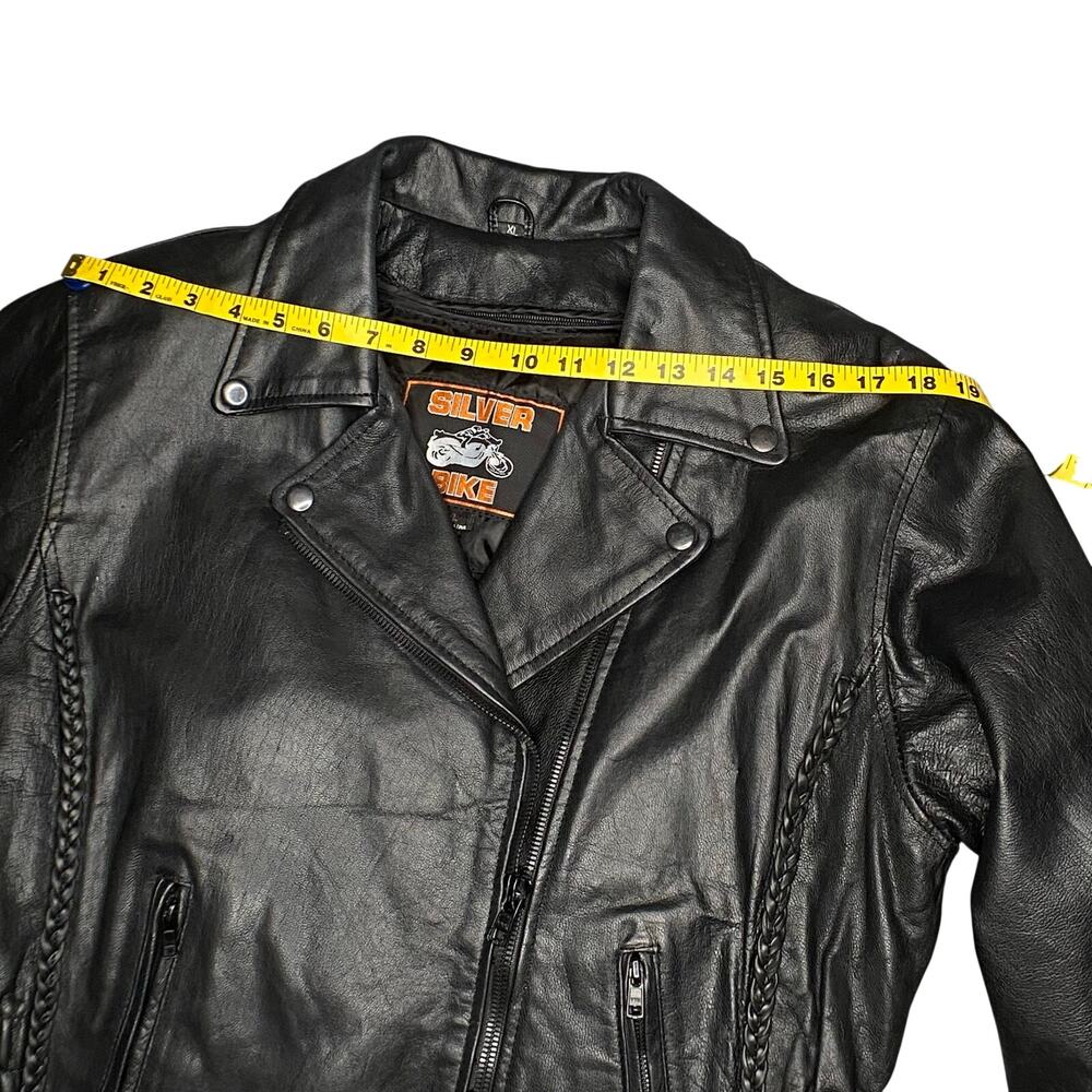 Silver Bike Genuine Leather Moto Jacket Women Sz XL Black Braiding - Picture 4 of 15